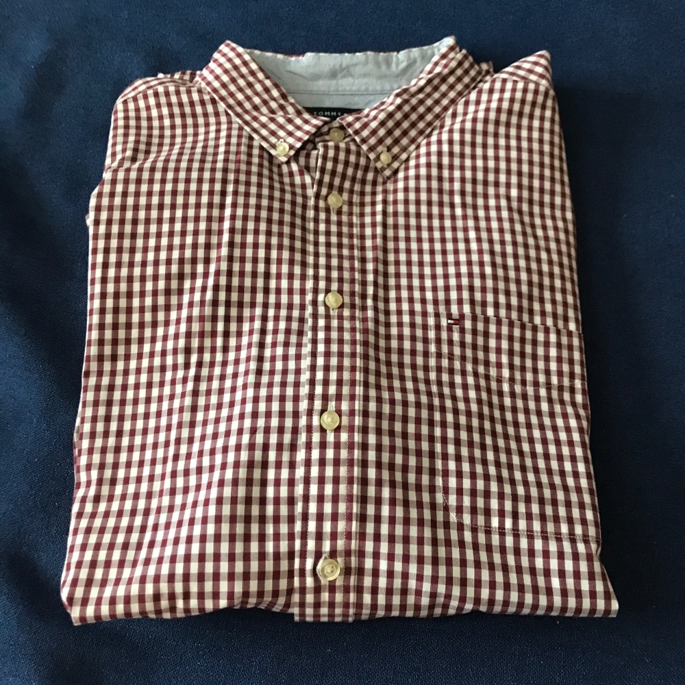 Tommy Hilfiger Mens XXL Burgundy Checked Button Down Long Sleeve Shirt